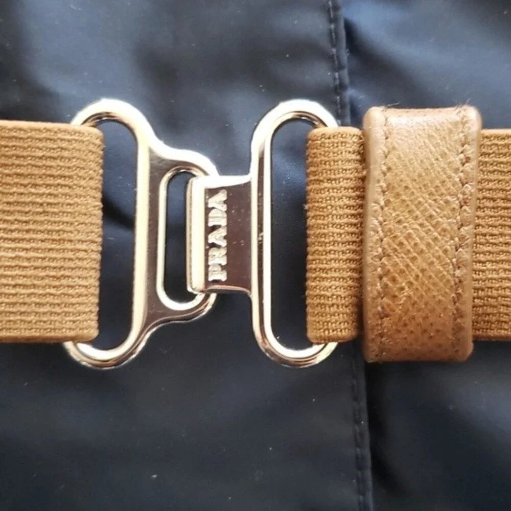 Prada Womens Navy Chic Feminine Edgy Luxury Tan Belted Windbreaker Size 46 - Picture 7 of 7